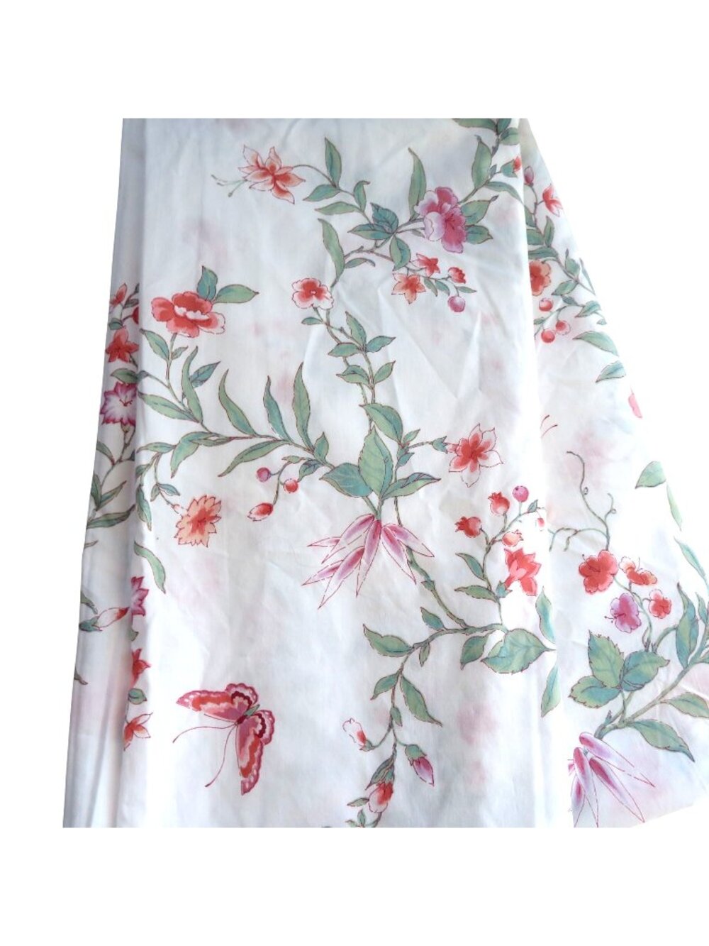 Vintage JP Stevens 80s Queen No Iron Percale Floral Butterfly Flat Sheet Cottage